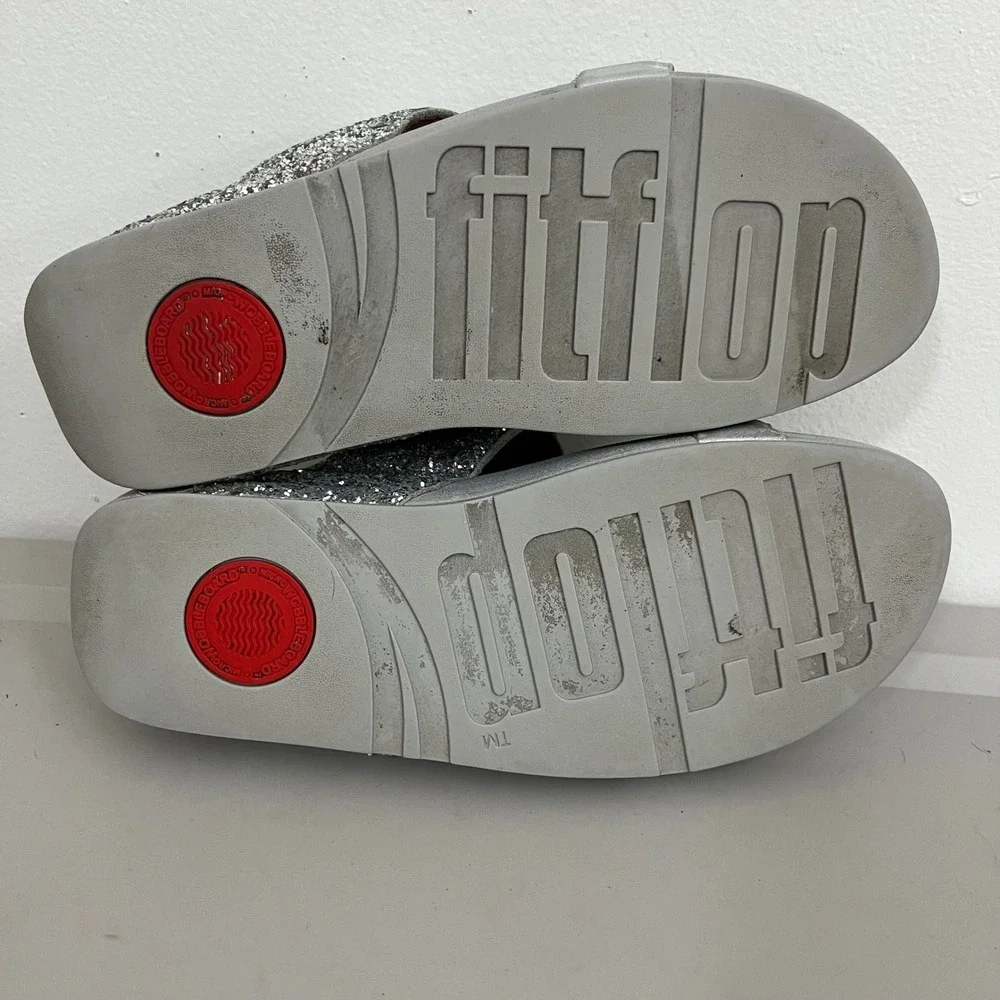 FitFlop Glitter Slide Sandals Womens 11 Microwobbleboard Platform Bling Resort